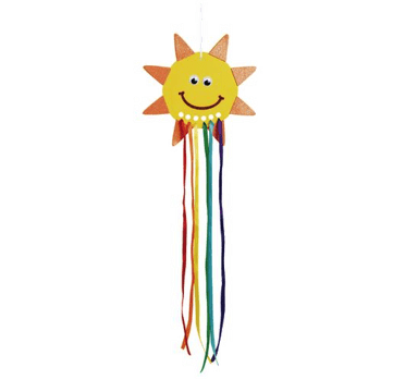 Sun-shaped craft with rainbow tail on a white background