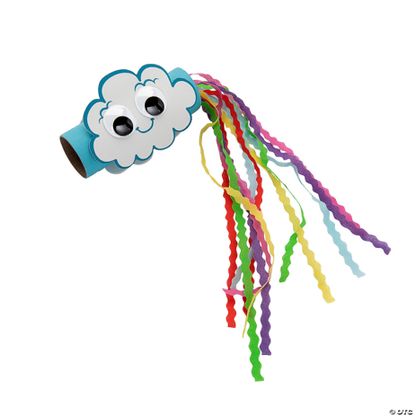 Colorful cloud-themed craft with ribbons on a white background