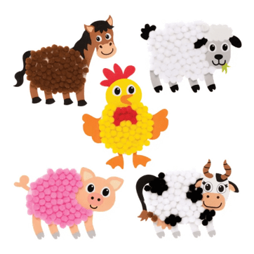 Set of five colorful farm animals on a transparent background