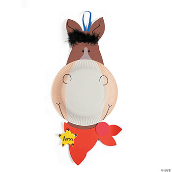 Cartoon horse craft with a paper plate for a face on a transparent background