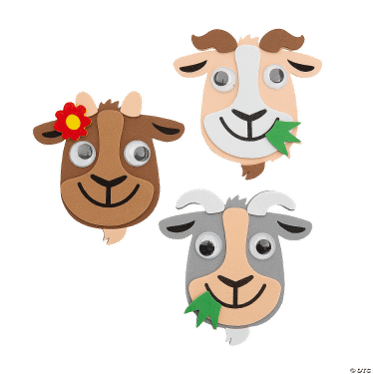 Three billy goat heads with different expressions on a transparent background