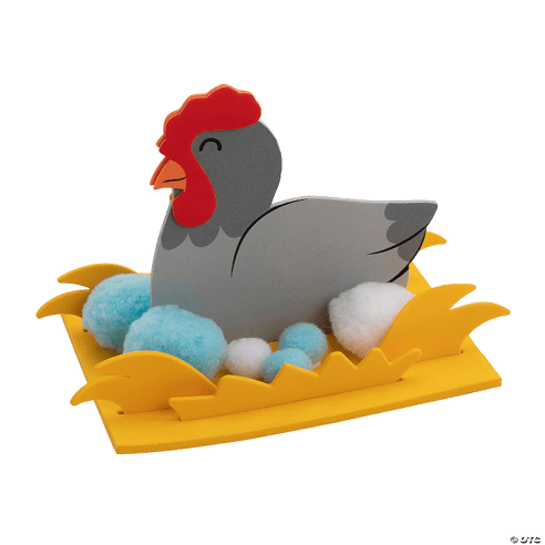 Chicken craft with colorful eggs on a transparent background