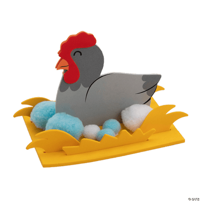 Chicken craft with colorful eggs on a transparent background