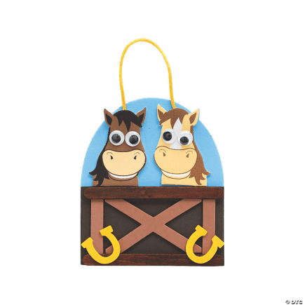 Decorative craft with two cartoon horses on a blue background