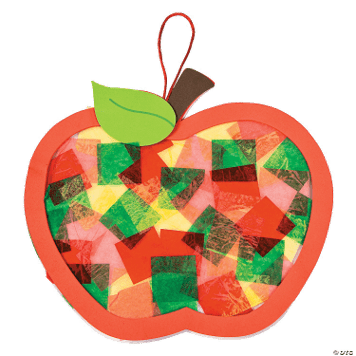 Decorative apple craft with colorful tissue paper inside on a transparent background