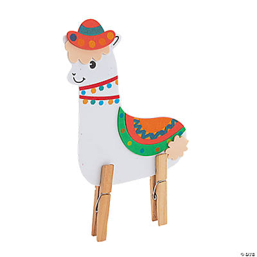 Colorful llama-shaped clothespin on a white background