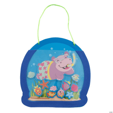 Hippopotamus craft in a water setting  on a transparent background