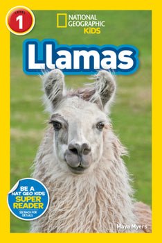 National Geographic Kids book cover featuring a llama with a yellow border and National Geographic logo.