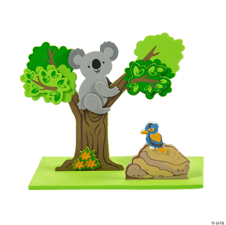 Koala bear in a tree and kingfisher on a  rock with green foliage