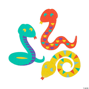Colorful snake-shaped crafts on a white background