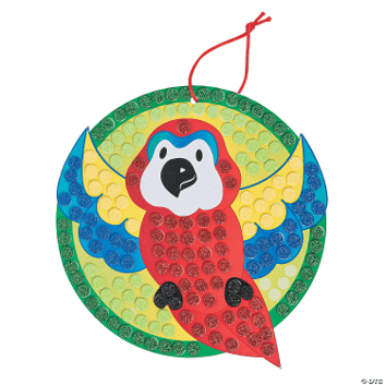Colorful parrot-shaped craft on a white background