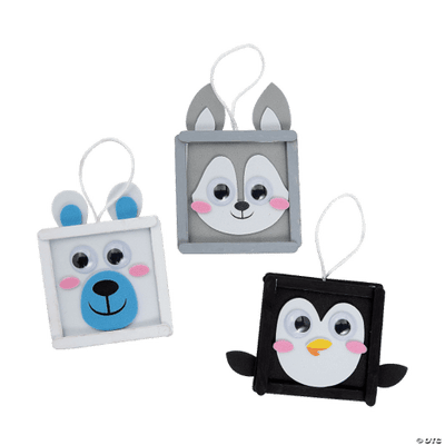 Three animal-themed crafts with bear, wolf, and penguin designs on a white background.