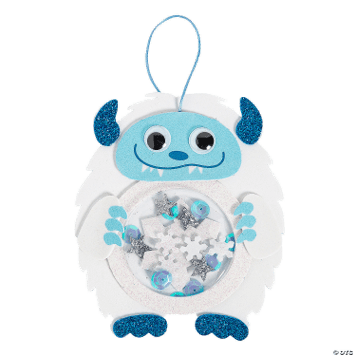 Blue and white yeti craft with decorative elements on a white background