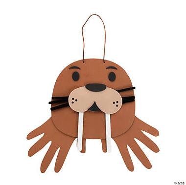 Hand print craft of a walrus with tusks transparent background