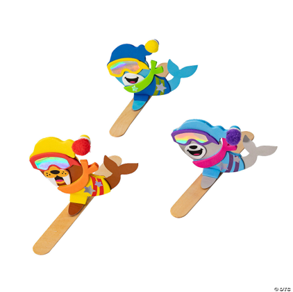 Colorful cartoon characters on popsicle sticks against a white background