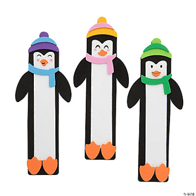 Three penguins wearing colorful hats and scarves on a transparent background