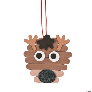 Wooden reindeer craft with googly eyes on a clear background