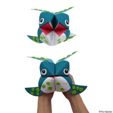 Blue and red whale hand puppet on a transparent background