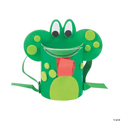 Green craft roll frog with a red tongue on a transparent background