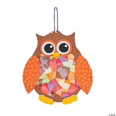 Colorful owl with an acetate and tissue paper body on a white background