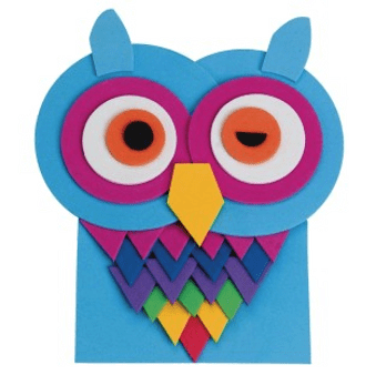 Colorful foam owl on a blue background