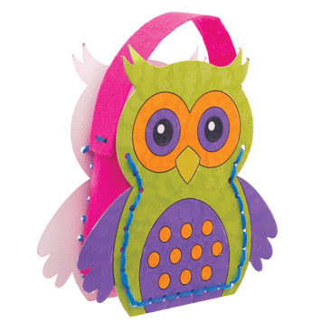 Colorful owl-shaped bag with a pink strap on a transparent background