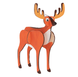 Wooden deer with large antlers on a transparent background